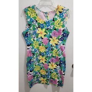 Vintage 90s Y2K Express Bright Floral Bodycon Mini Dress Button Back Size 13
